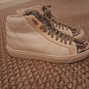 P448 Sneakers Women's 38 8 High Top Leather Python Print Designer Luxury